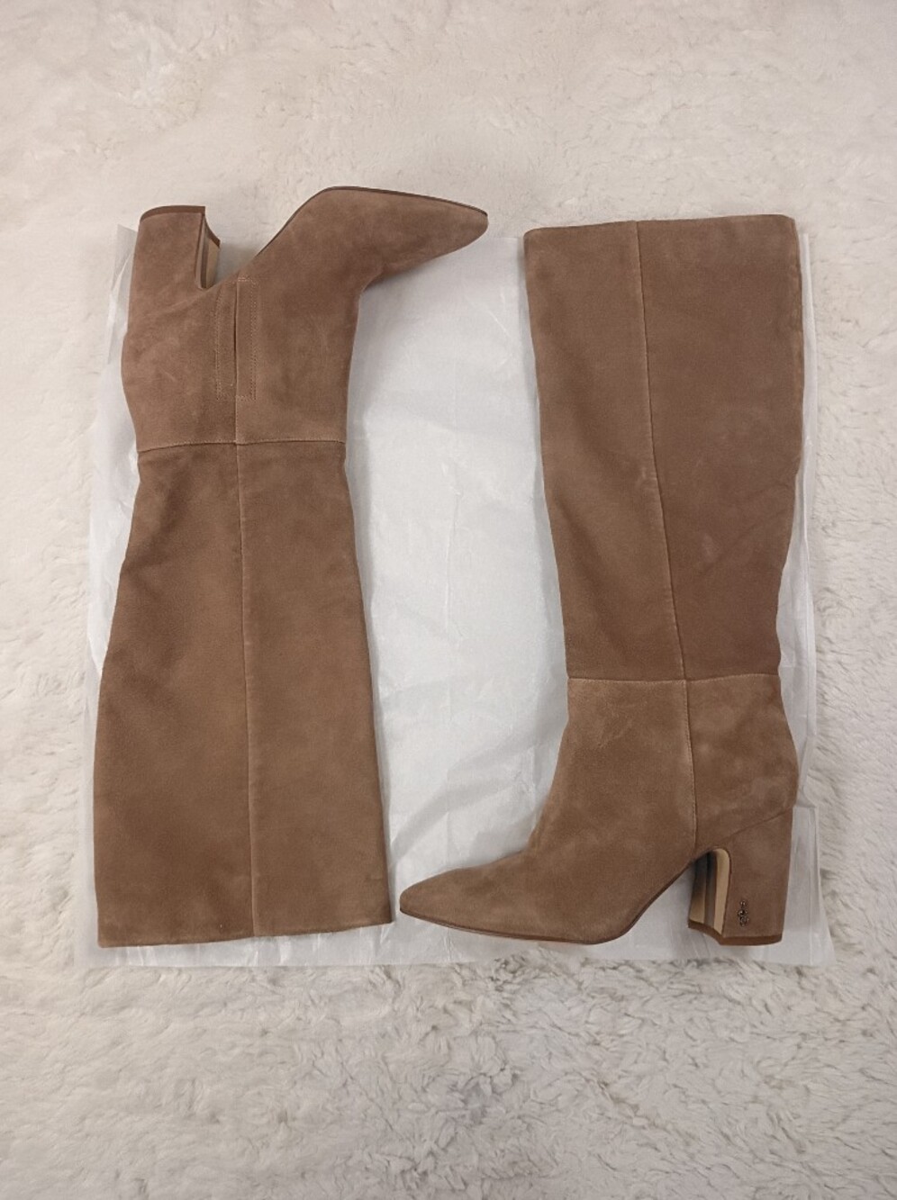 Sam Edelman Camel Suede Pointed Toe Block Heel Knee-High Boots - Size 8.5